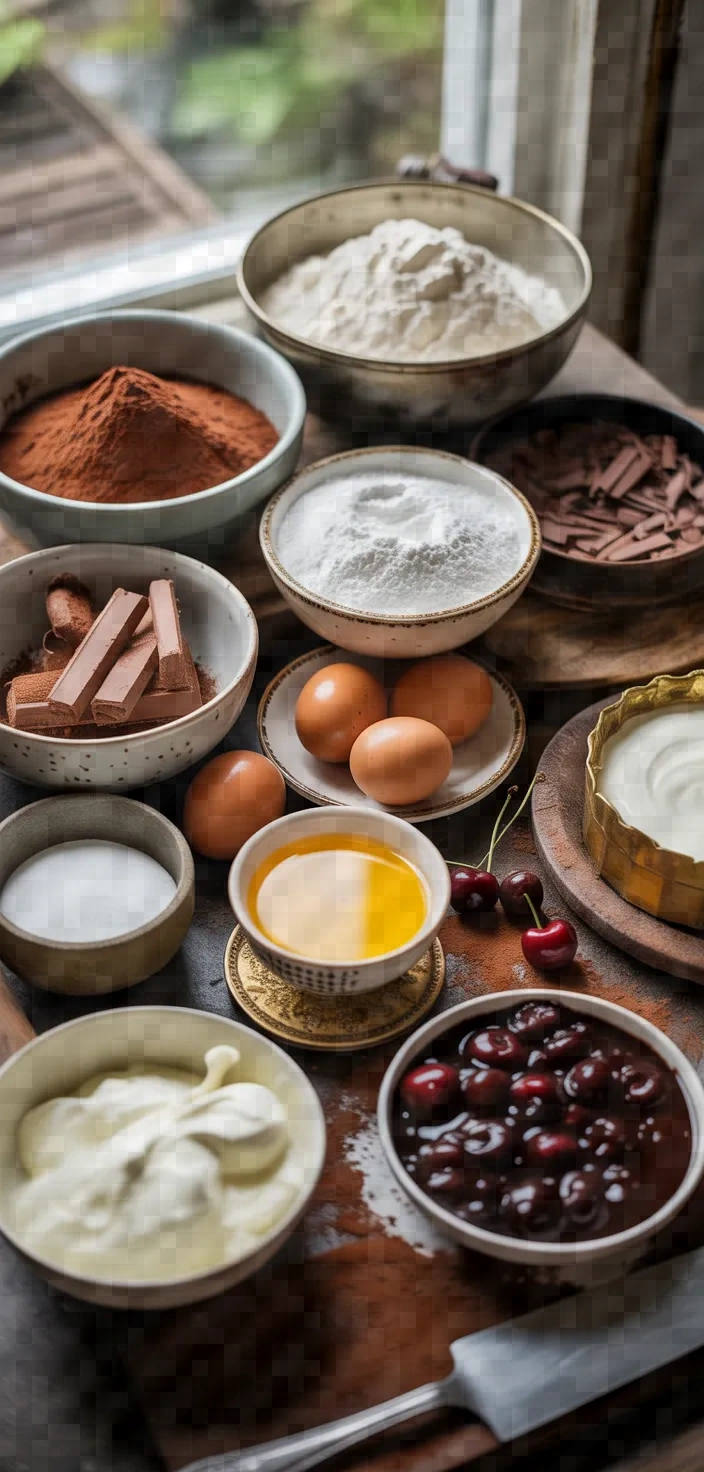 Ingredients photo for Black Forest Cake Recipe