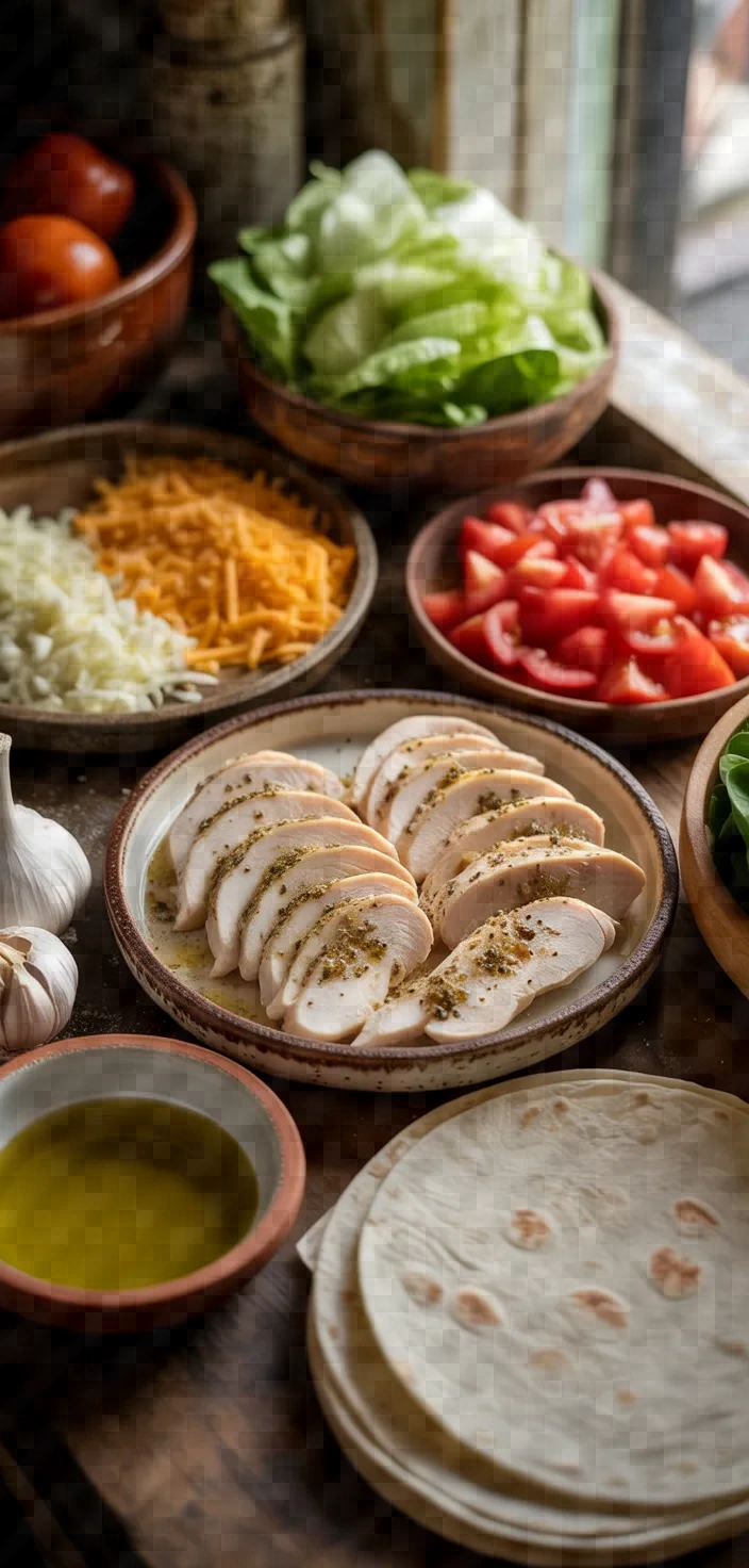 Ingredients photo for Cheesy Garlic Chicken Wraps Recipe
