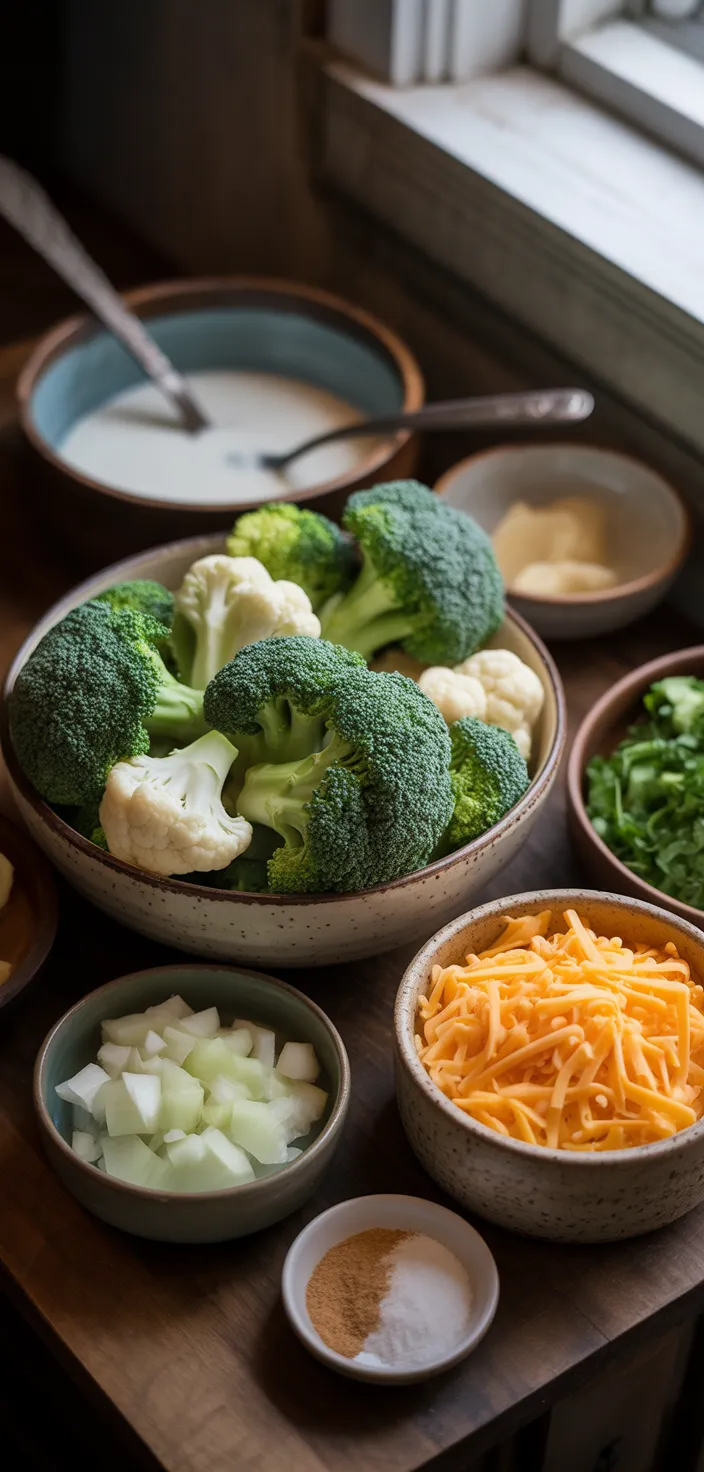 Ingredients photo for Broccoli, Cauliflower And Cheese Soup Recipe
