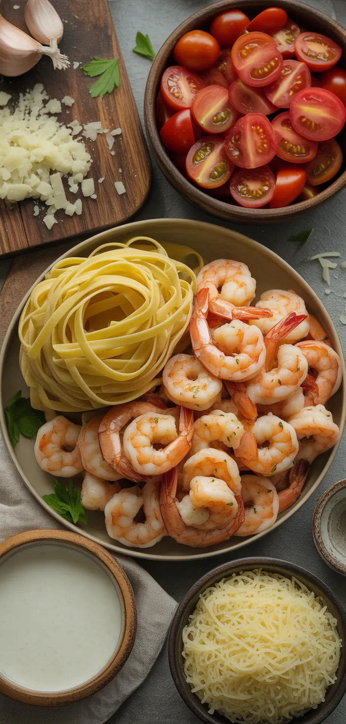 Ingredients photo for Creamy Cajun Shrimp Pasta With Tomatoes Recipe