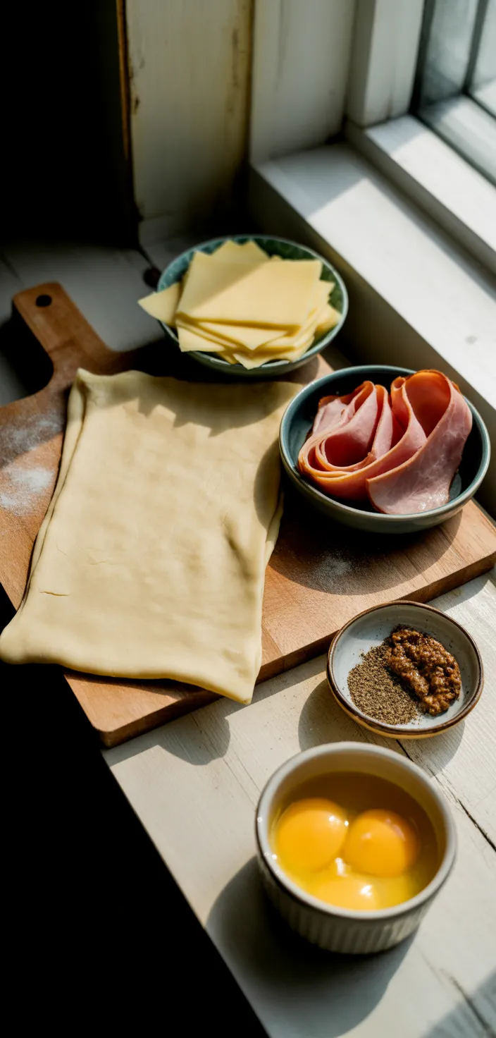 Ingredients photo for Ham And Cheese Puff Pastry Pinwheels Recipe