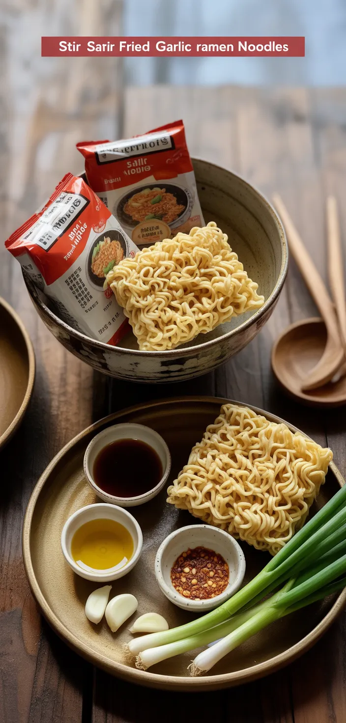 Ingredients photo for Stir Fried Garlic Ramen Noodles Recipe