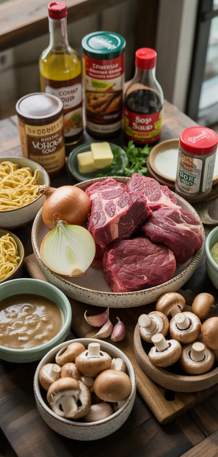 Ingredients photo for Crockpot Beef Tips & Noodles Recipe