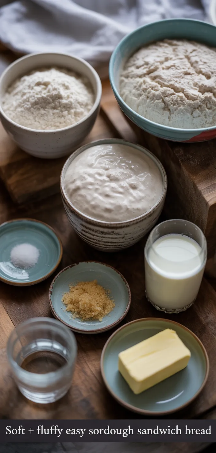Ingredients photo for Soft + Fluffy Easy Sourdough Sandwich Bread Recipe