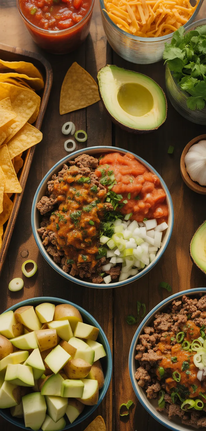 Ingredients photo for Ground Beef And Potato Taco Bowl Recipe