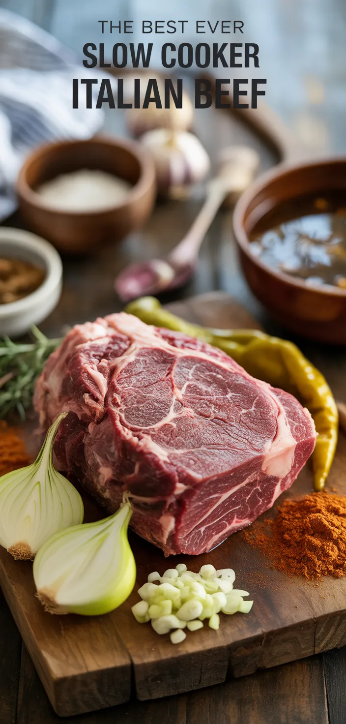 Ingredients photo for The BEST EVER Slow Cooker Italian Beef! Recipe