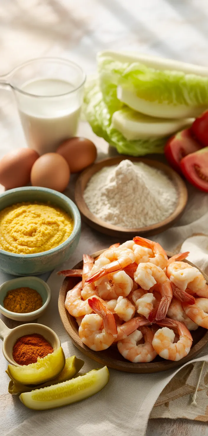 Ingredients photo for Authentic New Orleans Shrimp Po' Boy With Creole Remoulade Sauce Recipe