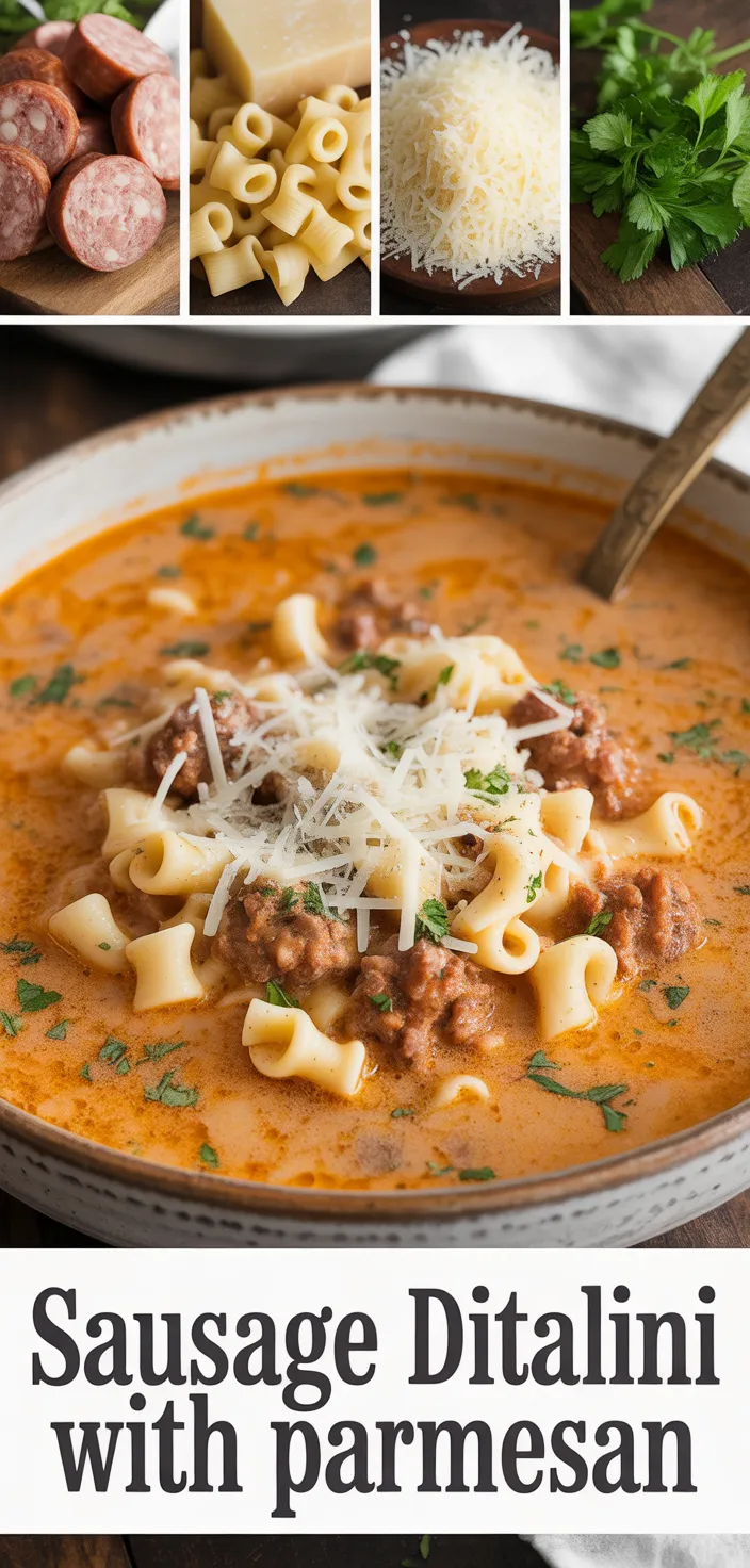 A photo of Creamy Italian Sausage Ditalini Soup With Parmesan Recipe