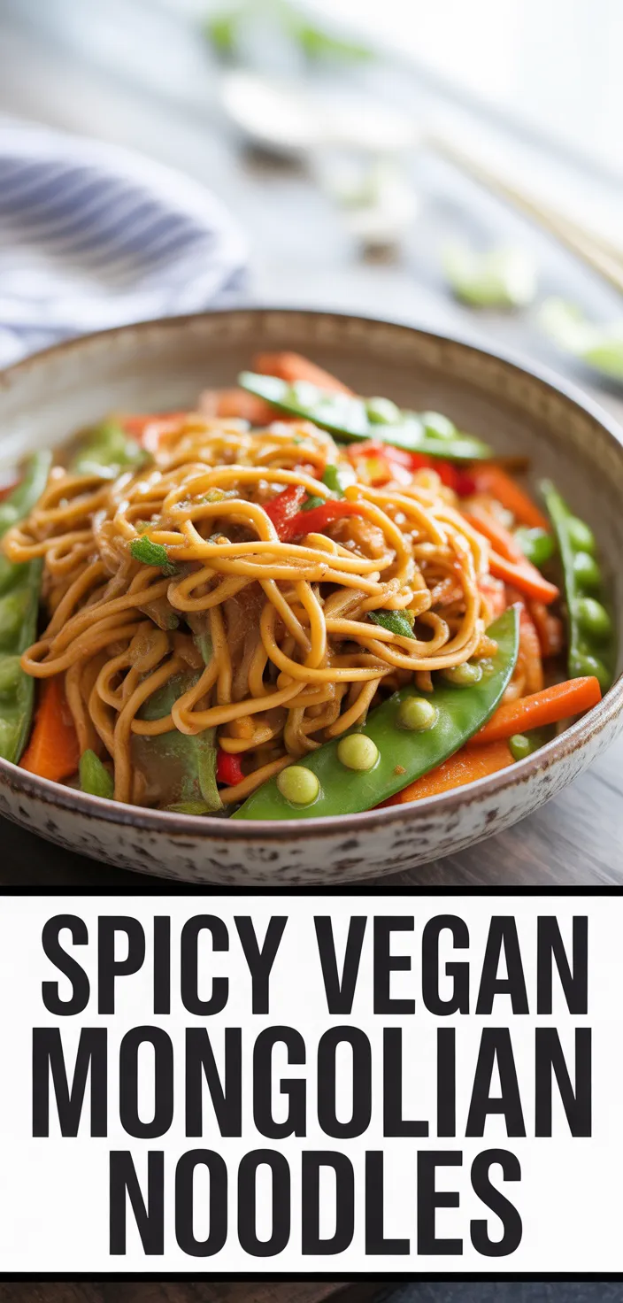 A photo of Vegan Mongolian Noodles And Veggies Stir Fry In Spicy Soy Ginger Sauce Recipe