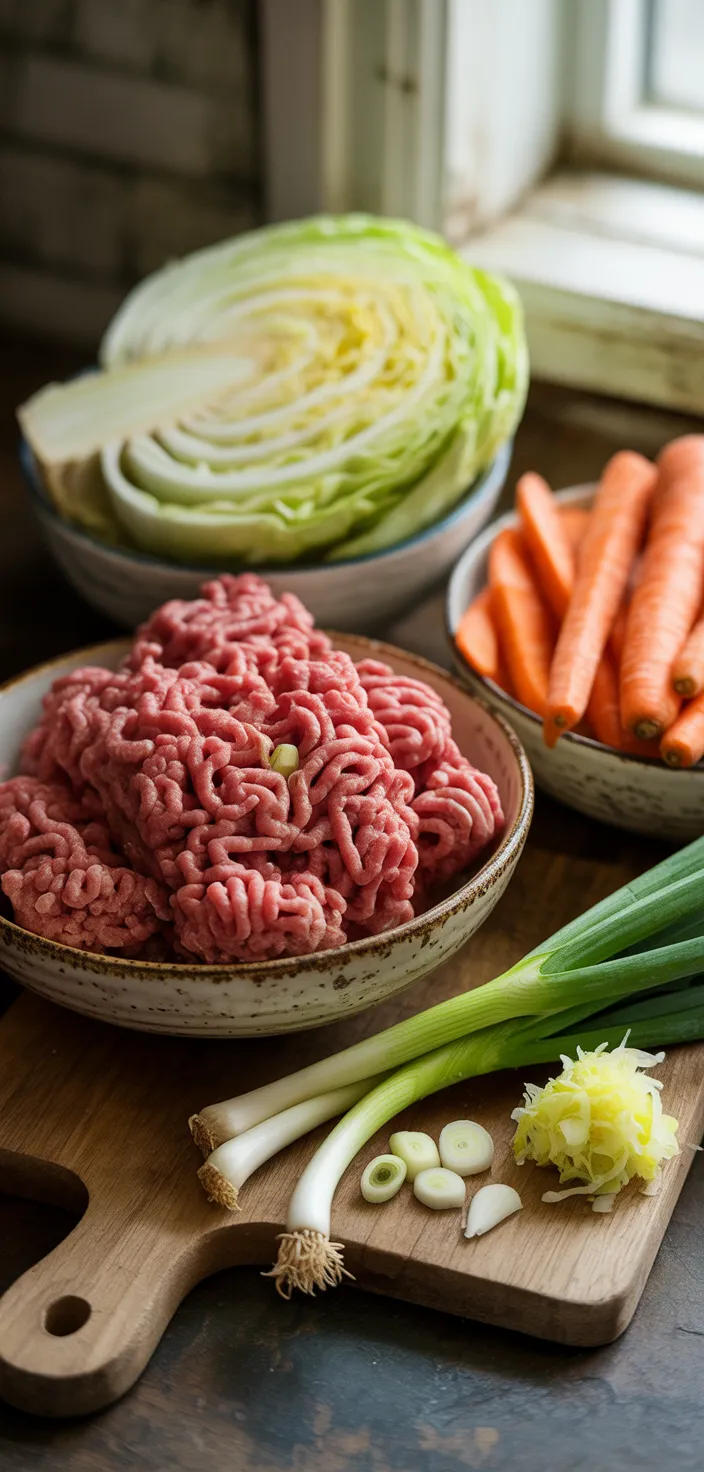 Ingredients photo for Ground Beef And Cabbage Stir Fry Recipe