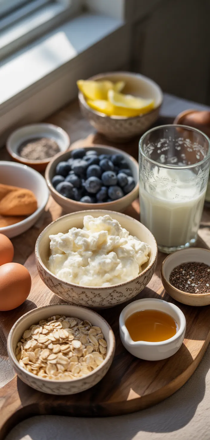 Ingredients photo for Nutritious Blueberry Cottage Cheese Breakfast Bake Recipe