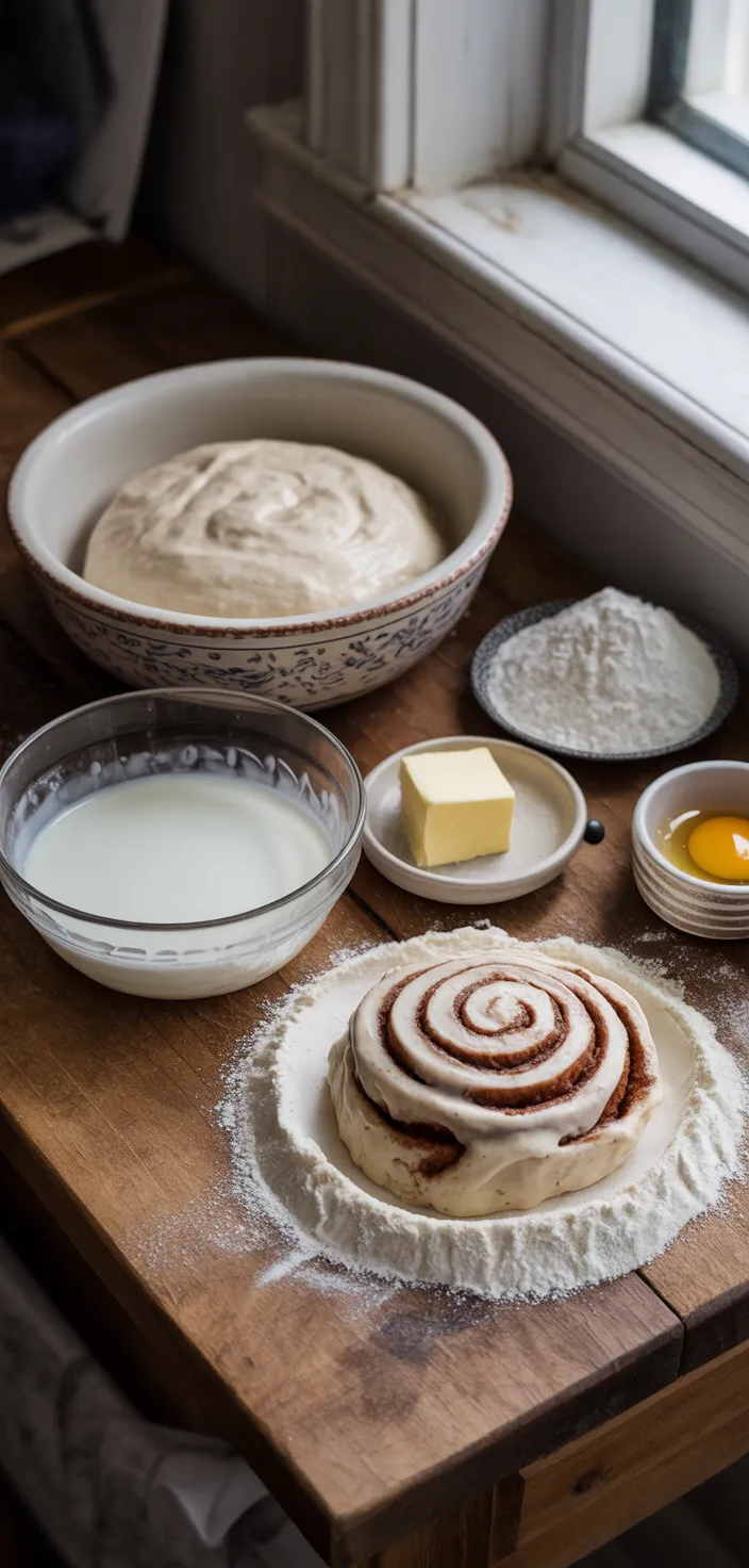 Ingredients photo for Overnight Sourdough Cinnamon Rolls With A Vanilla Buttercream Icing! Recipe