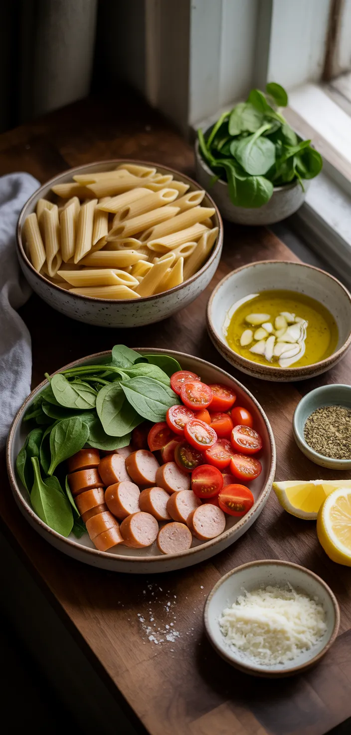 Ingredients photo for Chicken Sausage Pasta Recipe