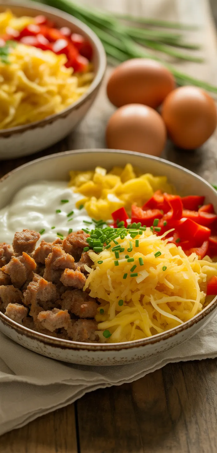 Ingredients photo for Crock Pot Cheesy Breakfast Casserole Recipe