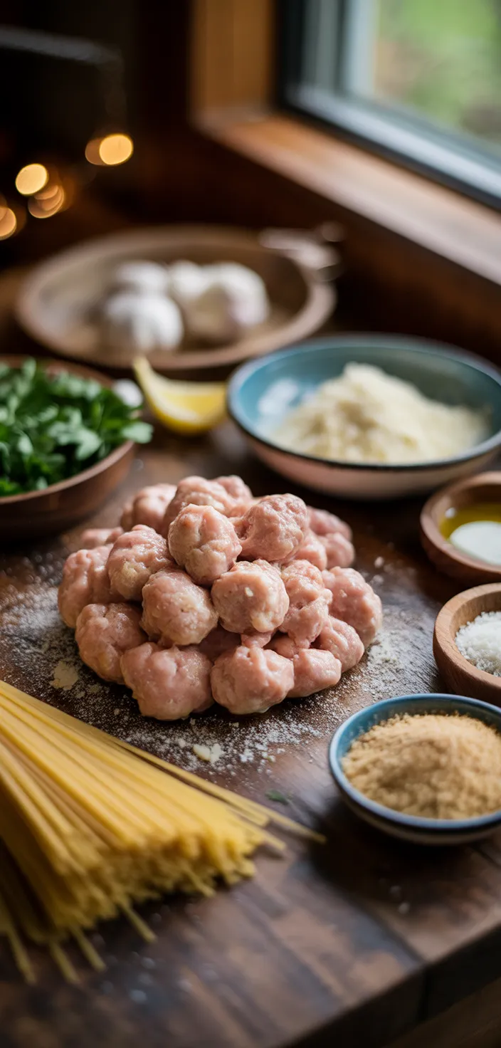 Ingredients photo for Parmesan Garlic Spaghetti With Chicken Meatballs Recipe