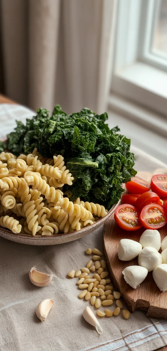 Ingredients photo for Peseto Pasta Salad With Tomatoes & Mozzarella Recipe