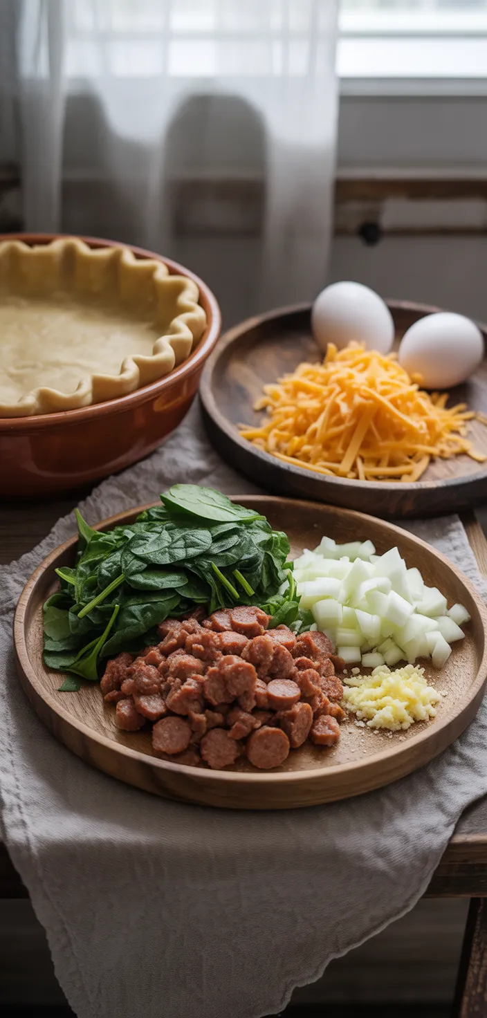 Ingredients photo for Sausage And Spinach Quiche Recipe