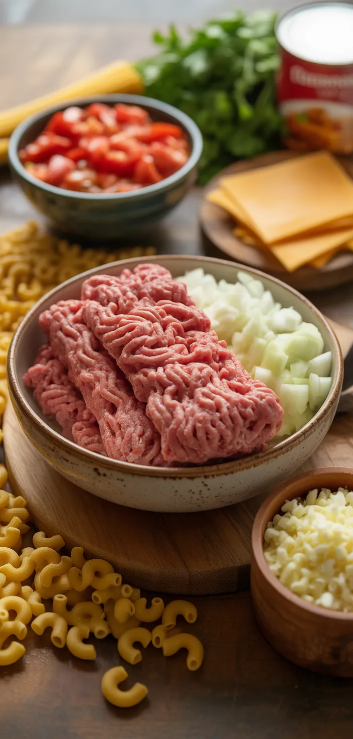 Ingredients photo for Crock Pot Cheeseburger Macaroni Recipe