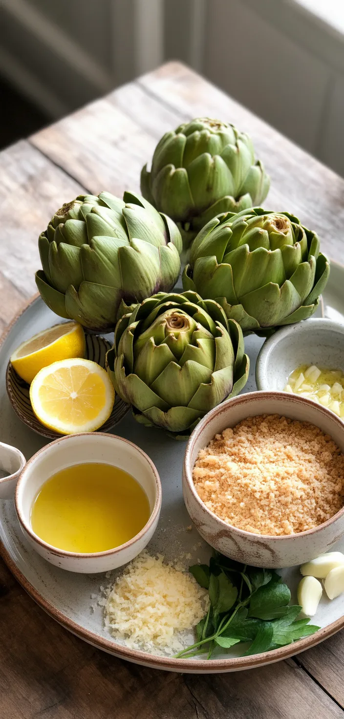 Ingredients photo for BAKED STUFFED ARTICHOKE RECIPE  Recipe