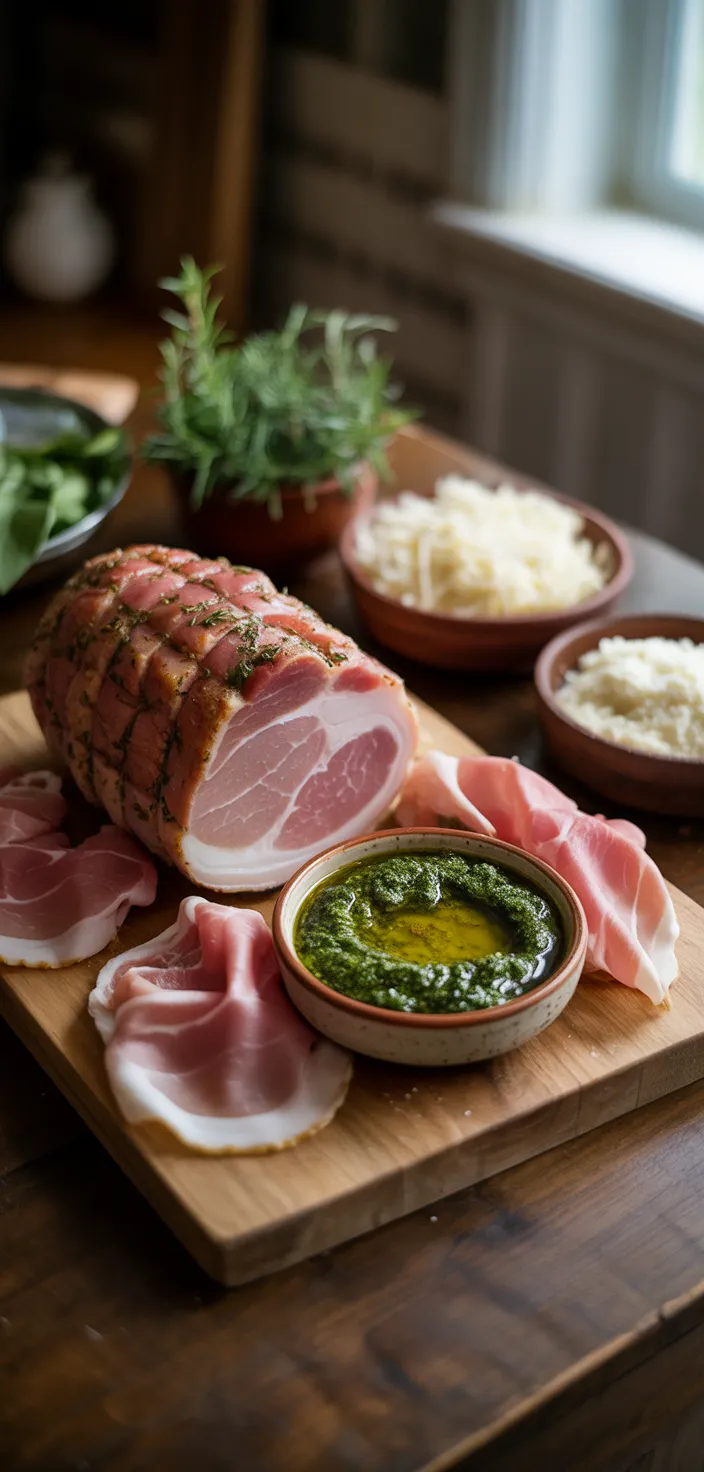 Ingredients photo for Pork Loin Stuffed With Pesto And Prosciutto Recipe