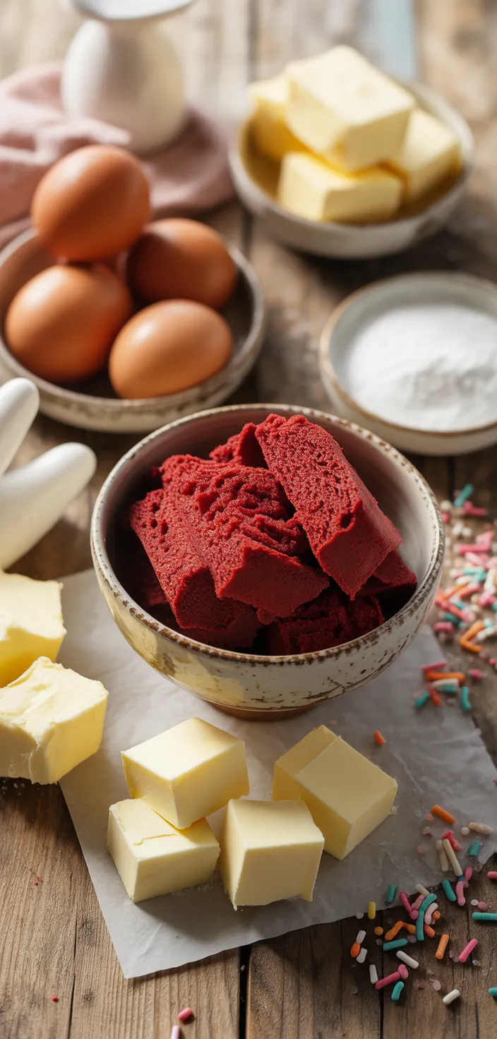 Ingredients photo for Red Velvet Truffles: Cake Balls Made With A Cake Mix Recipe