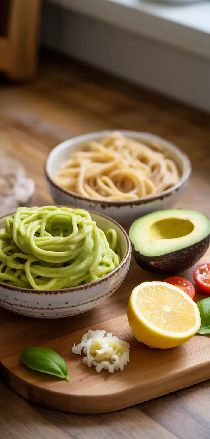 Ingredients photo for Creamy Vegan Avocado Pasta Recipe