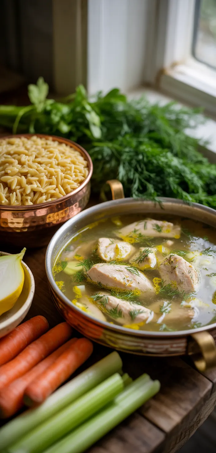 Ingredients photo for Healthy Greek Lemony Chicken & Orzo Soup Recipe