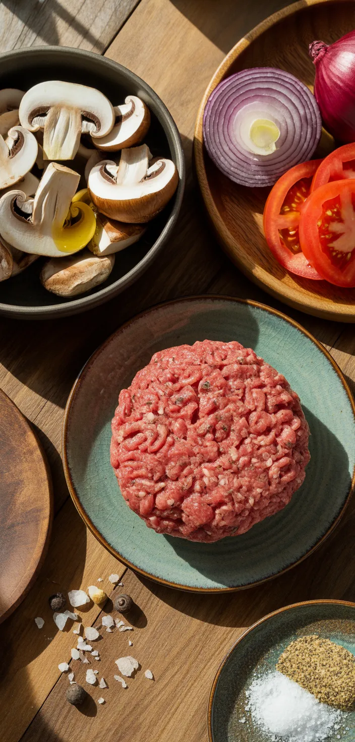 Ingredients photo for Red Robin Inspired Mushroom Swiss Burger Recipe