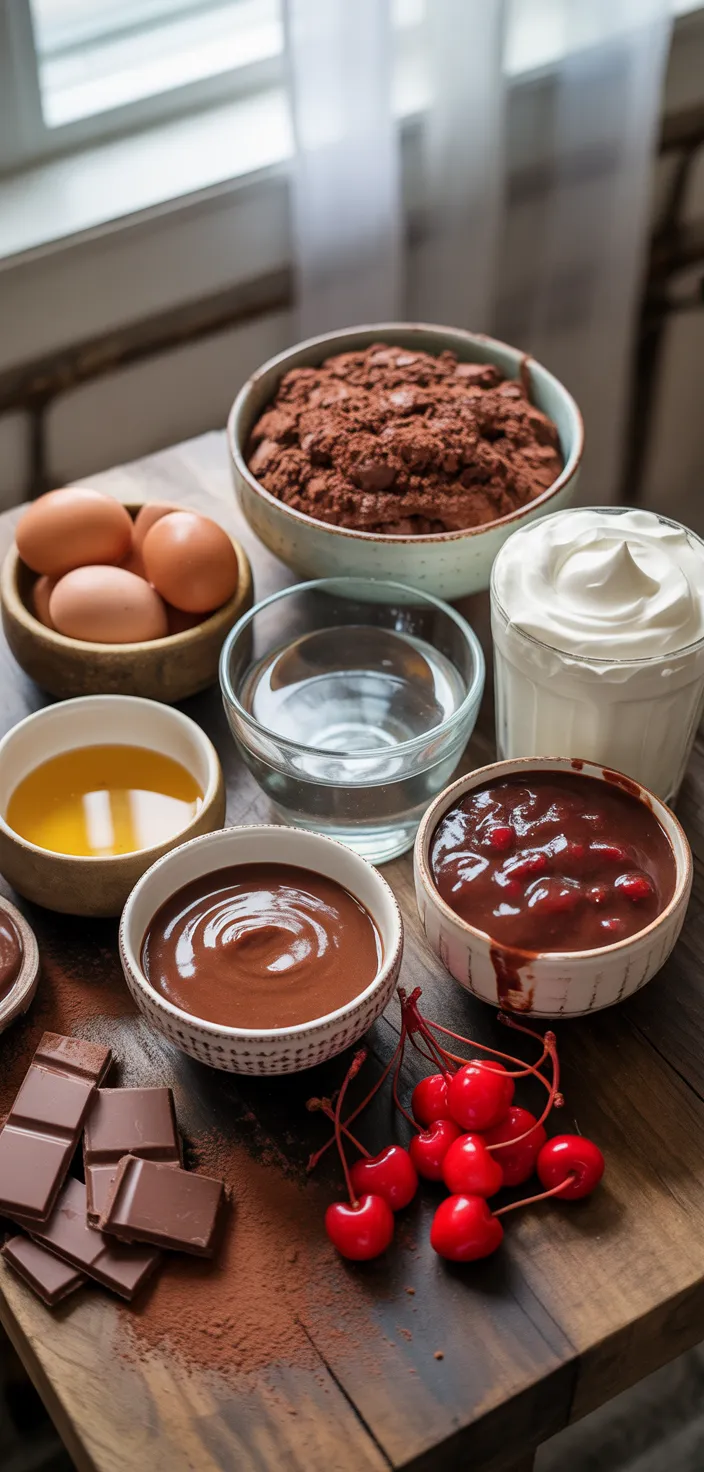 Ingredients photo for Black Forest Poke Cake Recipe